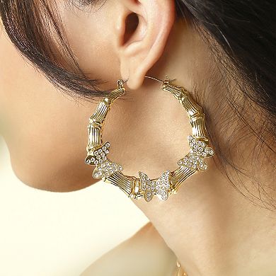 JS Jessica Simpson Crystal Butterfly Bamboo Hoop Earrings