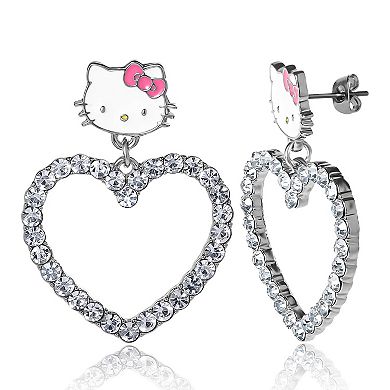 Hello Kitty Heart-Shaped Drop Earrings, Official Hello Kitty License