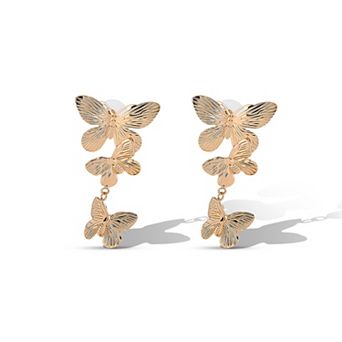 JS Jessica Simpson Cluster Butterfly Drop Earrings in Gold-Tone