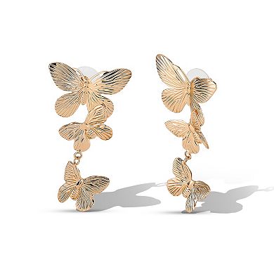 JS Jessica Simpson Cluster Butterfly Drop Earrings in Gold-Tone