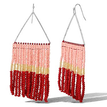 JS Jessica Simpson Pink and Red Ombre Beaded Fringe Earrings