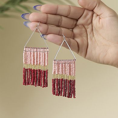 JS Jessica Simpson Pink and Red Ombre Beaded Fringe Earrings