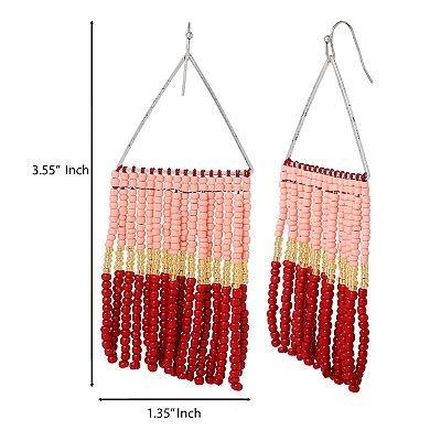 JS Jessica Simpson Pink and Red Ombre Beaded Fringe Earrings