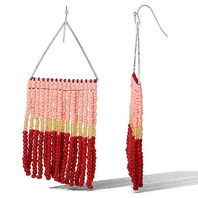 JS Jessica Simpson Pink and Red Ombre Beaded Fringe Earrings