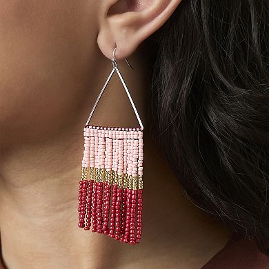 JS Jessica Simpson Pink and Red Ombre Beaded Fringe Earrings
