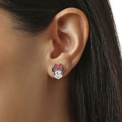 Disney Minnie Mouse Red Bow Earring Set, 3 Pairs (Hoops, Drops & Studs), Silver‑Tone