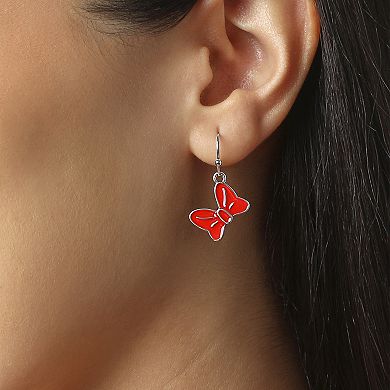 Disney Minnie Mouse Red Bow Earring Set, 3 Pairs (Hoops, Drops & Studs), Silver‑Tone