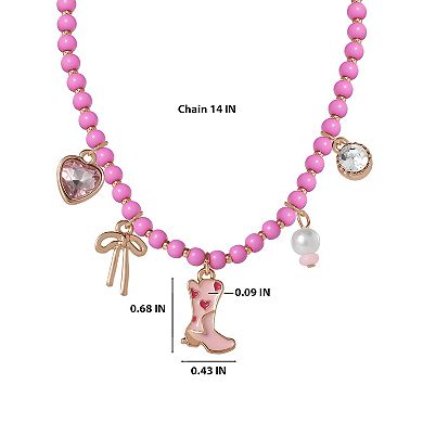 JS Jessica Simpson Charm Necklace & Earrings Set - Pink & Gold Western Style