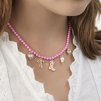 JS Jessica Simpson Charm Necklace & Earrings Set - Pink & Gold Western Style