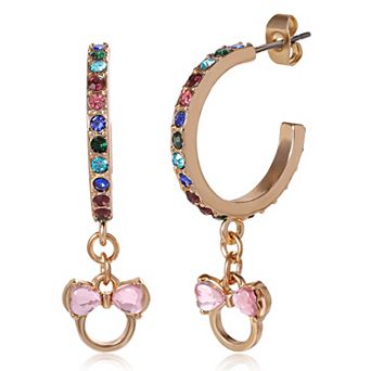 Minnie Mouse Multi Color Crystal Hoop Earrings, Officially Licensed