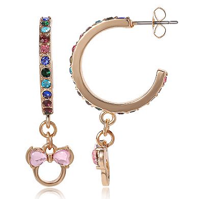 Minnie Mouse Multi Color Crystal Hoop Earrings, Officially Licensed