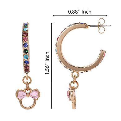 Minnie Mouse Multi Color Crystal Hoop Earrings, Officially Licensed