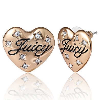 Juicy Couture Script Logo Constellation Heart Stud Earrings for Women with Clear Stones