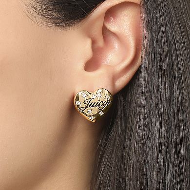 Juicy Couture Script Logo Constellation Heart Stud Earrings for Women with Clear Stones