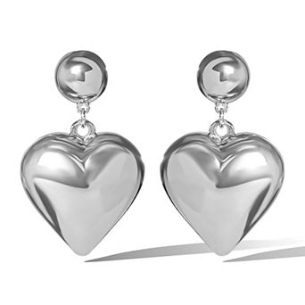 JS Jessica Simpson Puffy Heart Statement Stud Earrings in Silver-Tone