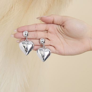 JS Jessica Simpson Puffy Heart Statement Stud Earrings in Silver-Tone