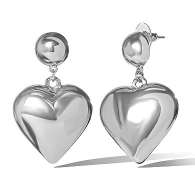JS Jessica Simpson Puffy Heart Statement Stud Earrings in Silver-Tone