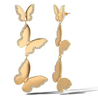 JS Jessica Simpson Gold-Tone Crystal Butterfly Earrings
