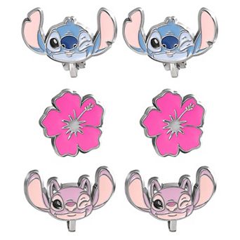Disney Stitch and Angel Clip-On Earrings Official License, 3-Pack Gift Set