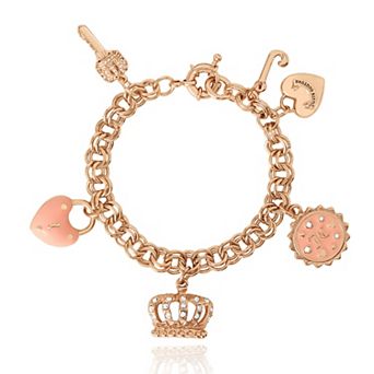 Juicy Couture Charms Bracelet- Crown, Heart Key, 7.5"