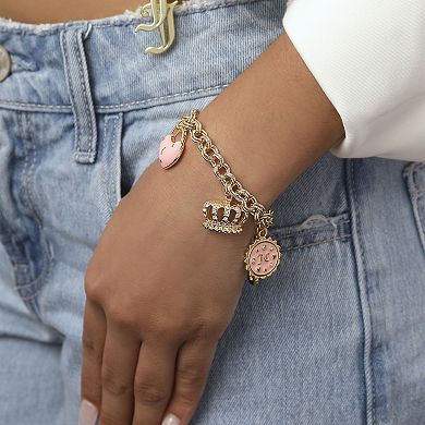 Juicy Couture Charms Bracelet- Crown, Heart Key, 7.5"