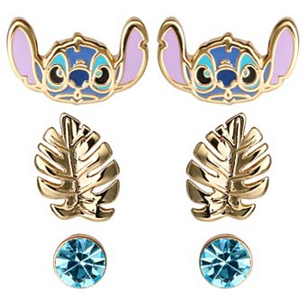 Disney Stitch Stud Earrings 3 pc Set Gold-Tone, Official License Stitch Jewelry