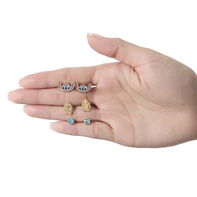 Disney Stitch Stud Earrings 3-Piece Set Gold-Tone, Official License Stitch Jewelry