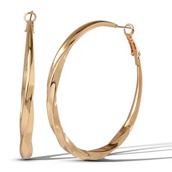JS Jessica Simpson Twisted Gold Tone Hoop Earrings