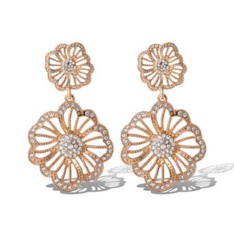 JS Jessica Simpson Gold-Tone Floral Drop Earrings with Pave Crystal Accents