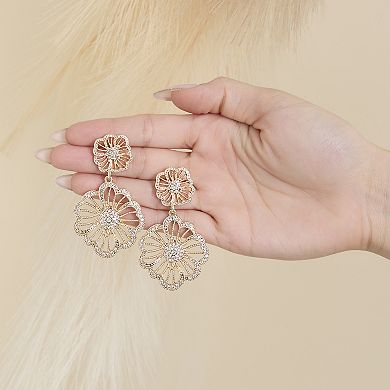 JS Jessica Simpson Gold-Tone Floral Drop Earrings with Pave Crystal Accents
