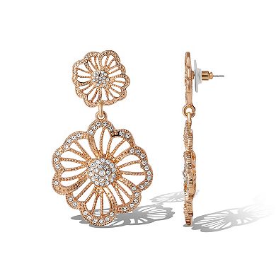 JS Jessica Simpson Gold-Tone Floral Drop Earrings with Pave Crystal Accents