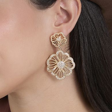 JS Jessica Simpson Gold-Tone Floral Drop Earrings with Pave Crystal Accents