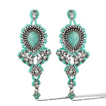 JS Jessica Simpson Oxidized Silver-Tone Turquoise Teardrop Earrings