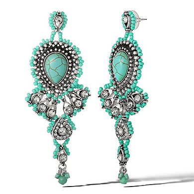JS Jessica Simpson Oxidized Silver-Tone Turquoise Teardrop Earrings