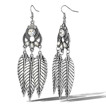 JS Jessica Simpson Oxidized Silver-Tone Three Feather Dangle Earrings