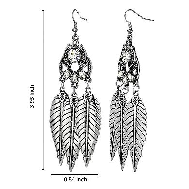 JS Jessica Simpson Oxidized Silver-Tone Three Feather Dangle Earrings