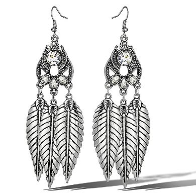 JS Jessica Simpson Oxidized Silver-Tone Three Feather Dangle Earrings
