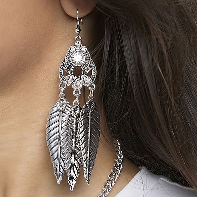 JS Jessica Simpson Oxidized Silver-Tone Three Feather Dangle Earrings