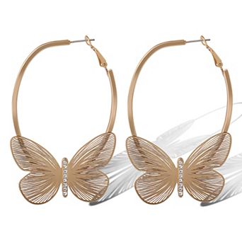 JS Jessica Simpson Gold-Tone Butterfly Hoop Earrings with Textured Wings