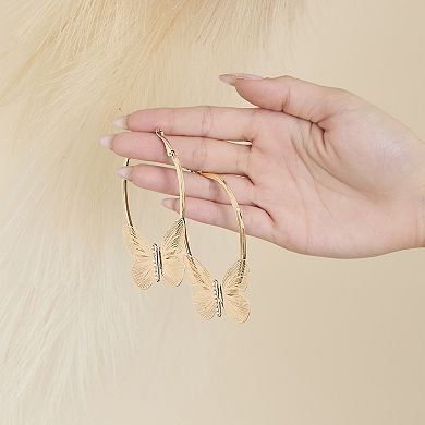 JS Jessica Simpson Gold-Tone Butterfly Hoop Earrings with Textured Wings