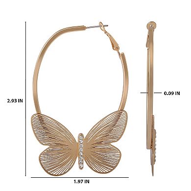 JS Jessica Simpson Gold-Tone Butterfly Hoop Earrings with Textured Wings