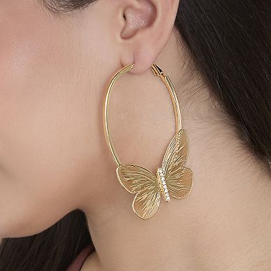 JS Jessica Simpson Gold-Tone Butterfly Hoop Earrings with Textured Wings
