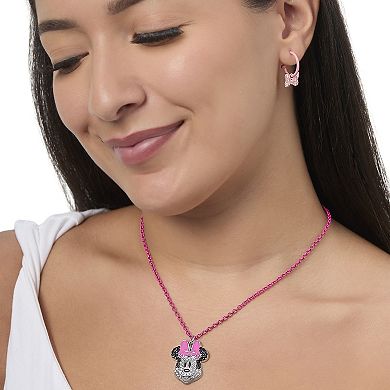 Disney Minnie Mouse Pink Bow Charm Hoop Earring Set, 3 Charms and 1 Hoop