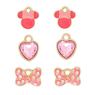 Disney Minnie Mouse Pink Bow Charm Hoop Earring Set, 3 Charms and 1 Hoop