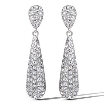 JS Jessica Simpson Pave Teardrop Linear Earrings in Silver-Tone