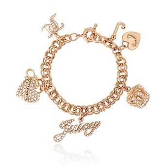 Juicy Couture Charm Bracelet with Clear Stone Embellishments, 7.5" Goldtone Bracelet for Women