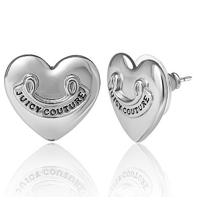 Juicy Couture Logo Heart Stud Earrings with Stone Embellishments