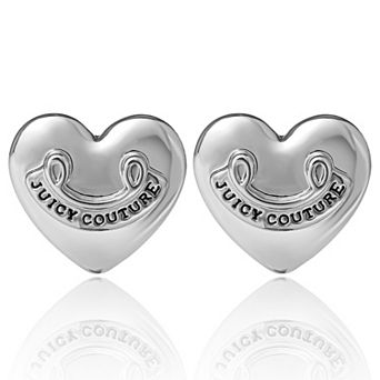 Juicy Couture Logo Heart Stud Earrings with Stone Embellishments