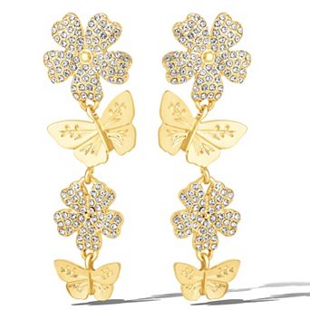 JS Jessica Simpson Vertical Butterfly Drop Earrings with Shiny Gold Tone Finish