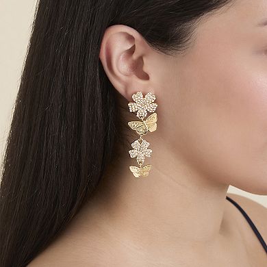 JS Jessica Simpson Vertical Butterfly Drop Earrings with Shiny Gold Tone Finish